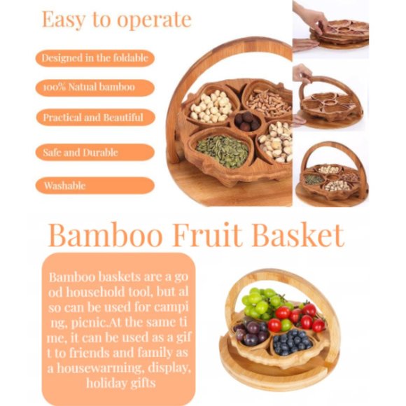 Fan-shaped Foldable Bamboo Fruit Basket - Gourmet Fresh/Dried Fruit Tray - Picture 9 of 10